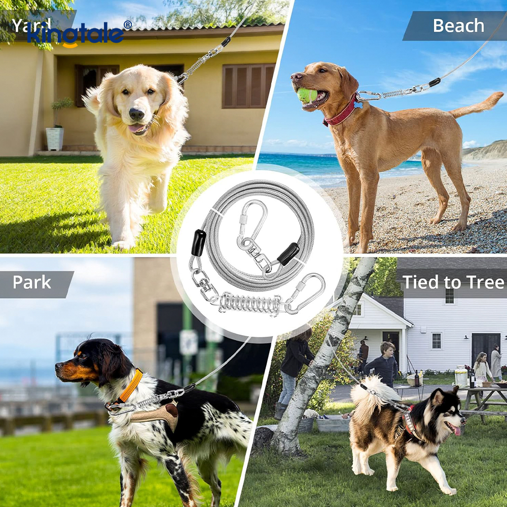 Reflective Spring Plastic Covered Dog Training Leash dog tie Out cable