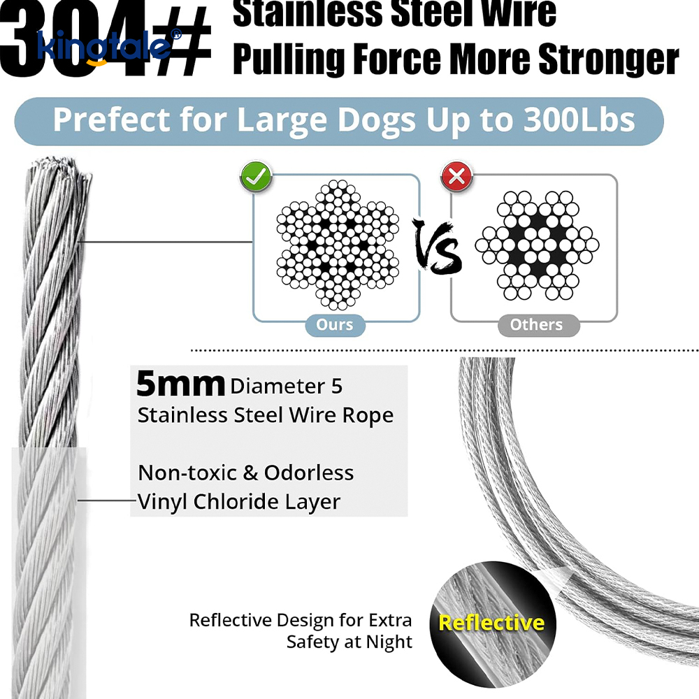 Reflective Spring Plastic Covered Dog Training Leash dog tie Out cable
