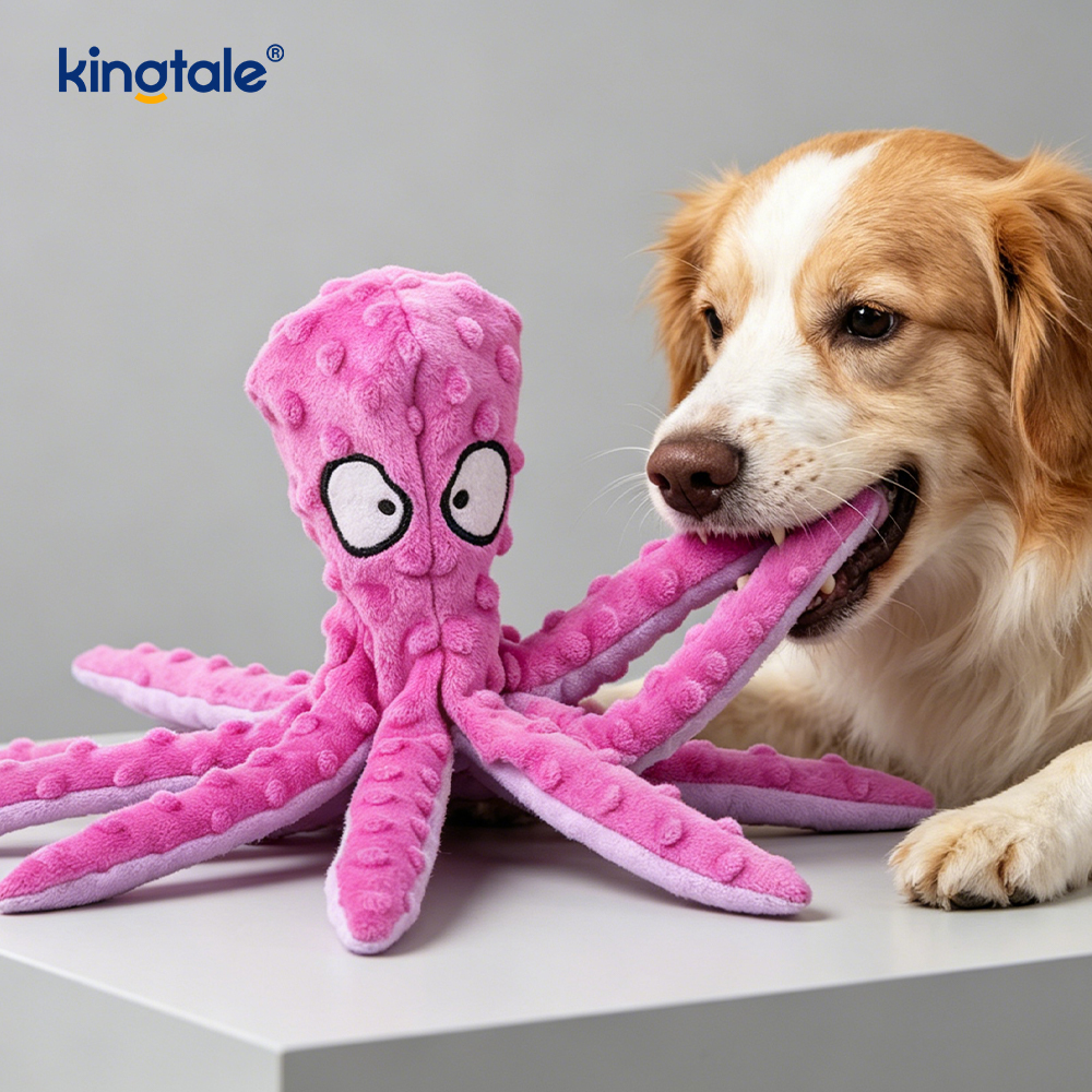 Interactive, Dura, Squeaky Octopus Testa Plush Pet Toy