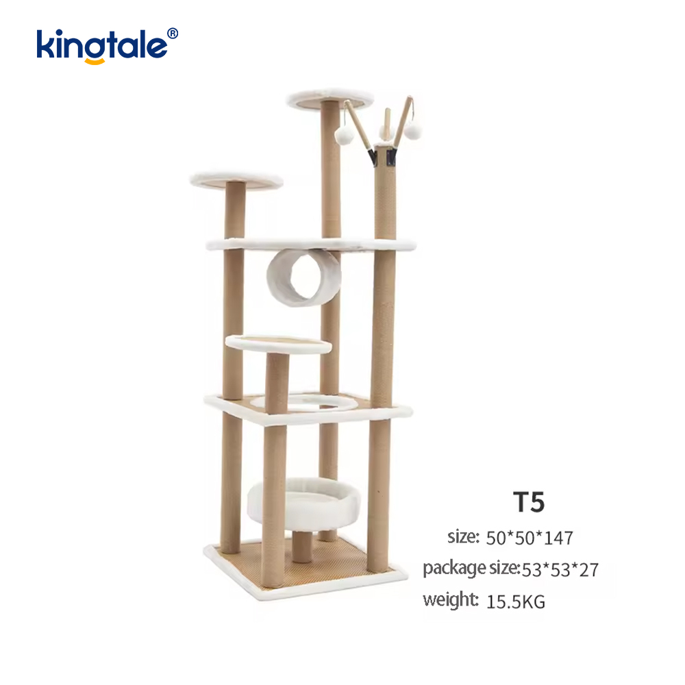 Natural sisal Cat Tree Tall Cat Tower Plush Multi-Level Condo